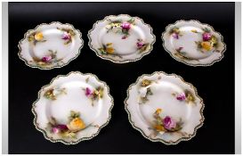 Royal Worcester Hand Painted and Very Fine Set of 4 Shaped Cabinet Plates + a Matching Pedestal