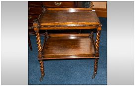 Oak Barley Twist 1920's Oak Tea Trolley, with a Tray Top with Edging. Supported by Barley Twist Legs