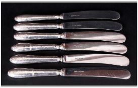Edward VII Set of Six Silver Handled Butter Knives, hallmarked Sheffield 1909