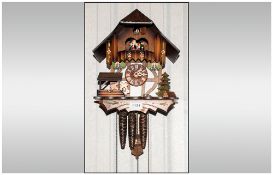 German Black Forest Musical Triple Weighted Cuckoo Clock Of Typical Form With Painted House