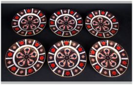 Royal Crown Derby Fine Old Imari Pattern, Set of Six Small Cabinet Plates. Finished In 22ct Gold