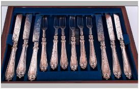 Victorian Impressive Silver 24 Piece Canteen of Dessert/Fruit Cutlery, 12 forks and 12 knives,