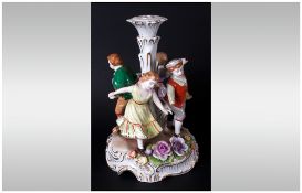 Plaue Porcelain Factory Hand Painted Figural Candle Holder. c.1970's. Printed Marks to Underside,