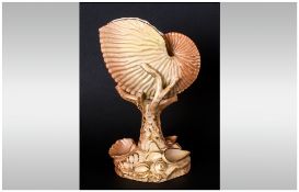 Royal Worcester Blush Ivory ' Nautilus Shell ' Vase. Date 1902, Stands 7 Inches.