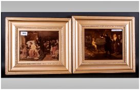 Two Framed Chrystoleums Depicting Interior Scenes With Figures, Both Inscribed. 10 x 7 Inches, Broad