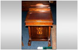 Edwardian Rosewood Inlaid Davenport Ladies Writing Desk with a Fitted Lift Up Top Drawer For