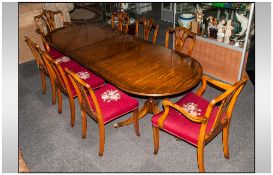 Sheraton Style Dining Room Table and Chairs, In Bleached Mahogany Finish with Walnut Cross Banding