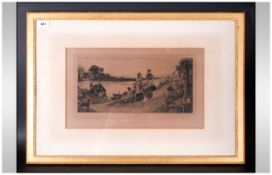 Robert Walker Macbeth 1848-1910 Signed Etching 'Ferry To The Inn' with figures signed in pencil