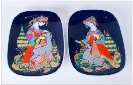Rosenthal Studio Line Fine Pair of Porcelain Hand Finished Wall Plaques, Oriental Nights. Each 8.75
