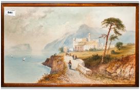 Frank Catano Watercolour Of An Italian Coastal Scene With Figures On A Mountainous Path, fully