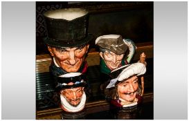 Four Royal Doulton Character Jugs, 1 Large & 3 Small Comprising John Peel 809559, Beefeater D6233,