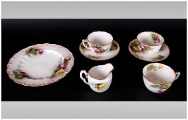 Royal Worcester Hand Painted and Fine 7 Piece Tea Service, Comprises 2 Cups and Saucers, Milk and