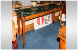 Sheraton Style Mahogany Marble Topped, Side Consul Table with a Fluted Designed Friege To The