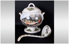 Portmeirion Large Lidded Soup Tureen And Ladle Perch No 6 Perca Fluviatilis ''The Compleat
