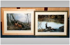 Two Framed Limited Edition Prints Willie Forbes, Titled 'Otters' & 'The Medal Buck'.