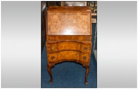 Small Figured Walnut Queen Anne Style Ladies Fall Front Bureau with a fitted interior, below two