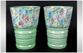 Shelley - Pair of Tall 1930's Vases, In The Melody Chintz Pattern. Excellent Condition In Both