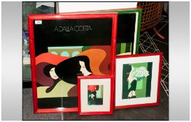 Four Large A.Dalla Costa Decorative Prints, in the contemporary glazed frames depicting women,