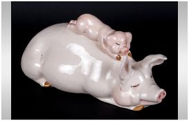 Beswick Pig Figure 'Piggy Back' model number 2746, issued 1983-1994. 6.5'' in length.