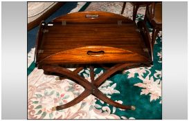 Reproduction Mahogany Butlers Tray On Stand, in the Georgian Style. The tray with carrying handles