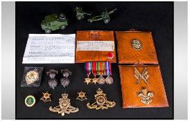 Military Interest Comprising Miniature Set Of 4 WW2 Medals, Cap Badges, Burma Star Association