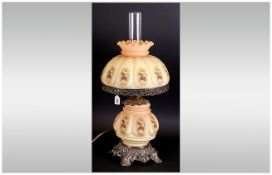 Continental Glass Lamp Decorated With Flowers With A Bulbous Body and matching shade in glass. In