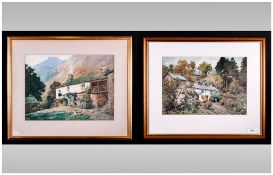 Heaton Cooper, A Pair Of Framed & Glazed Decorative Prints Of Cottages In The Lake District.
