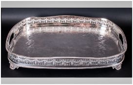 Good Quality Mid 20th Century Silver on Copper Large Two Handle Gallery Tray with Chased