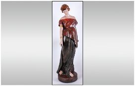 Goldscheider Large Signed Terracotta Figure Depicting A Classical Maiden Against An Arcadian Post,