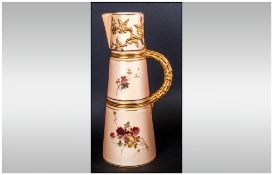 Royal Worcester Blush Ivory Ewer / Jug. Decorated with Floral Images. Date 1904. Height 8.75 Inches.