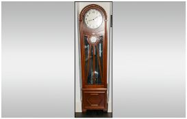 German 1930's Oak Cased Grandfather Clock with a domed shaped top with a chrome & steel dial, with a
