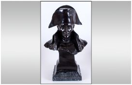 Bronze Bust of Napoleon On Marble Square Base. Signed to reverse ''Lecomte''. 18 inches in height.