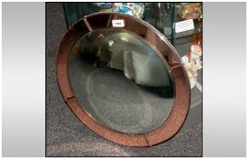 Art Deco Round Wall Convex Wall Mirror With Peach Glass Borders, 20'' in diameter.