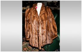 Ladies Light Brown Mink Three Quarter Length Coat, hook & loop fastening, Slit pockets, collar