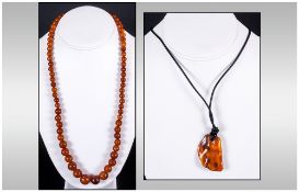 Vintage Amber Bead Necklace. 24 Inches In Length + One Other necklace
