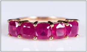 Ruby Five Stone Band Ring, five cushion cut rubies of equal size and good colour, totalling 4.25cts,
