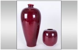 Sang De Boeuf Flambe Glazed Vases ( 2 ) In Total. English Made. Impressed Marks to Bases.