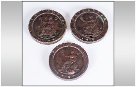 George III Cartwheel Copper Pennies date 1797. 3 in total, Good condition.