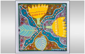 Australian Interest Abstract Oil On Canvas By Indigenous Artist 'Winnie Jangary' numbered P976-09,