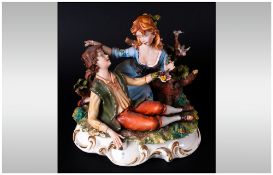 Capodimonte - Fine and Early Signed Group Figure ' The Young Lovers ' Signed to Base. Height 9