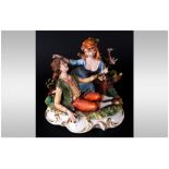 Capodimonte - Fine and Early Signed Group Figure ' The Young Lovers ' Signed to Base. Height 9