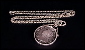 Victorian Silver Crown Dated 1899 with a silver pendant and chain. Fully Hallmarked, mount &