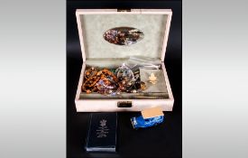 Jewellery Box Containing A Small Collection Of Costume Jewellery, Comprising Beads, Chains,