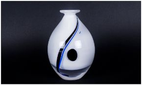 Kosta Swedish Elegant Art Glass Globular Shaped Vase, in white and black design and clear heavy