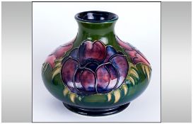 Moorcroft Onion Shaped Vase 'Anemone' Pattern On Green Ground, Circa 1970's. 4.25'' in height,