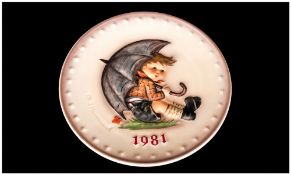 M. J. Hummel 11th Annual Plate, Date 1981 ' Umbrella Boy ' Number 274. Hand Painted and Hand
