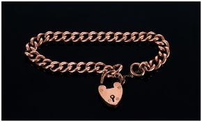 9ct Rose Gold Edwardian Hollow Link Curb Bracelet With Padlock Fastener And Safety Chain, Hallmarked