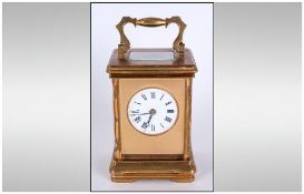 English Quality and Heavy Late 19th C 8 Day Brass Cased Carriage Clock. Strikes on a gong. White