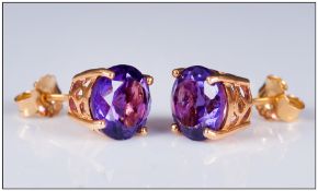 Amethyst Round Cut Stud Earrings, a generous 5.5cts in a four prong 14ct vermeil and silver