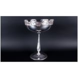 Elegant 1920's Silver Pedestal Fruit Bowl with Coronet Shape and Openwork Top. A Tapered Column